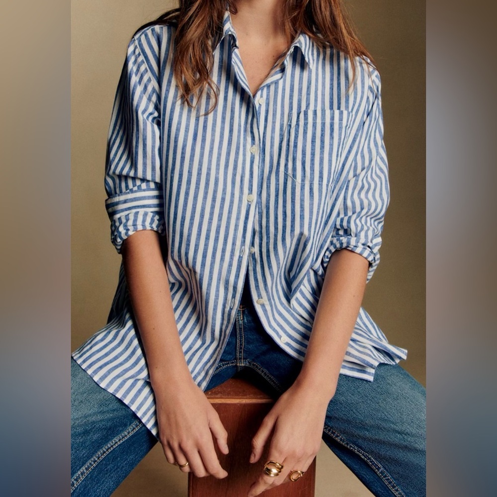 Sezane - Max Shirt - Blue and White Striped - Size 40/US 8- Perfect for Petite.